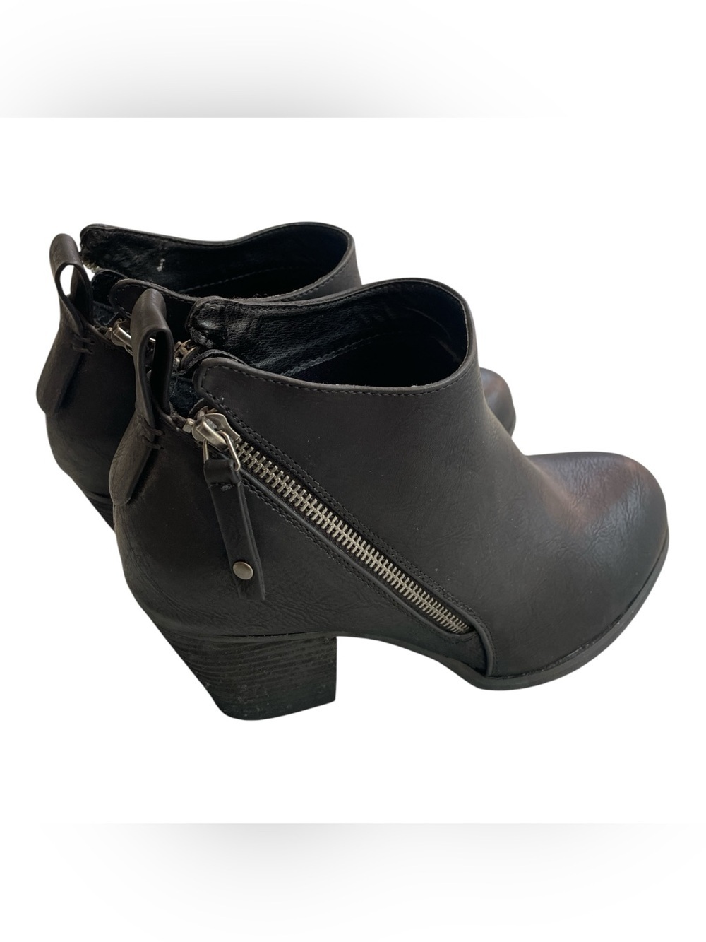 Luoika Black Faux Leather Moto Ankle Booties Size 9 XW Extra Wide Block Heel